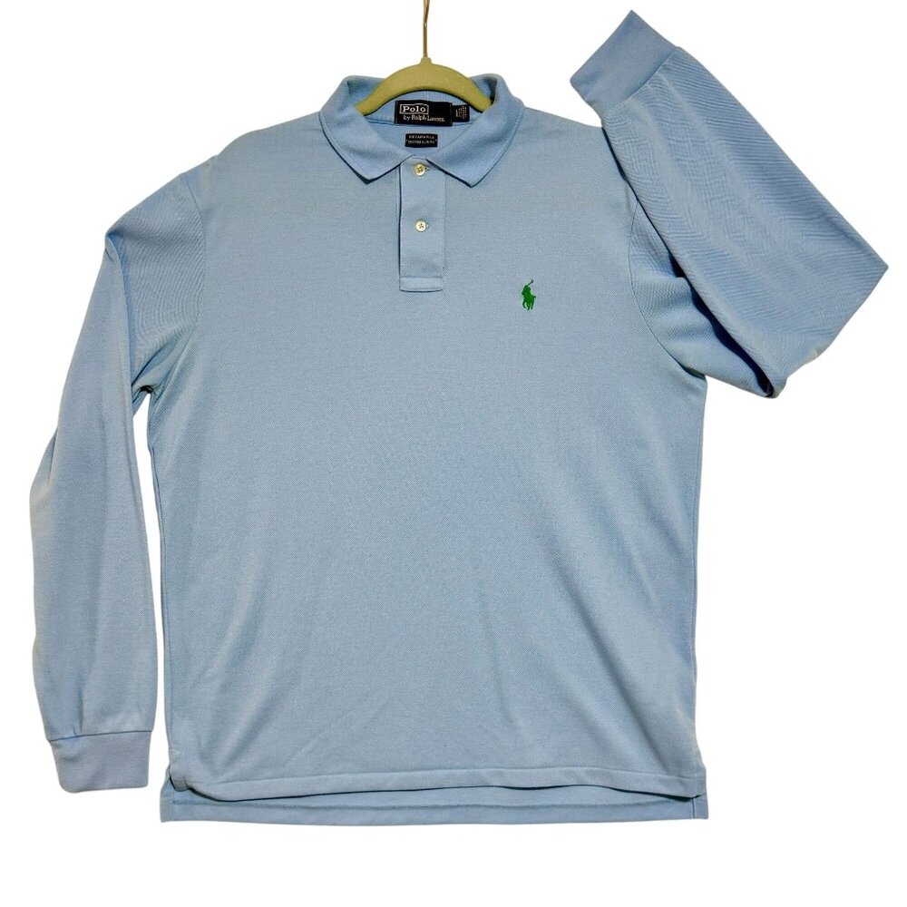 Polo Ralph Lauren Slim Fit Mesh Mens L Long Sleeve Blue Polo‎ Shirt Excellent